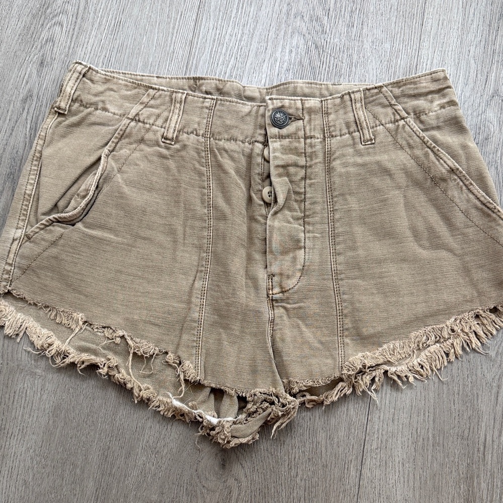 Free People Tan Frayed Jean Shorts
